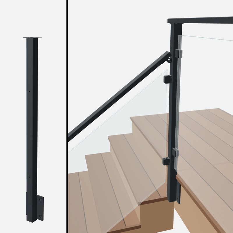 Angle to Level Corner Transition Post - Signature Glass - Side Mount - Flat Top