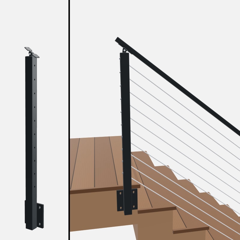 Angle End Post Top of Stairs, Signature Slim Rod, Side Mount, Universal Top