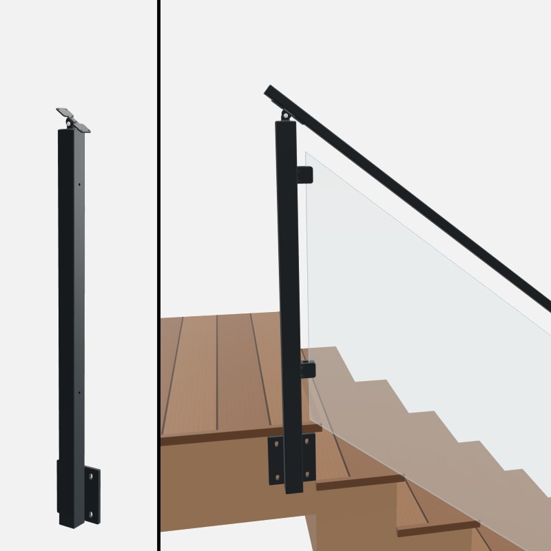 Angle End Post Top of Stairs, Signature Glass, Side Mount, Universal Top