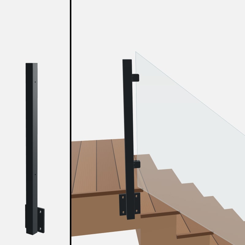 Angle End Post Top of Stairs, Signature Barrier Glass, Side Mount