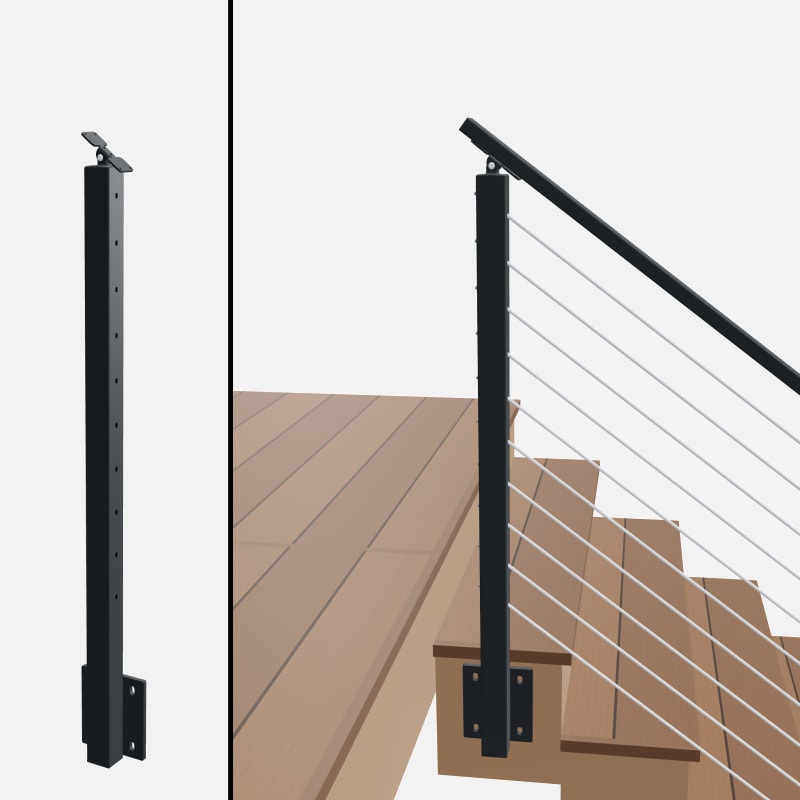 Angle End Post Rear Mount Top of Stairs, Signature Slim Rod, Side Mount, Universal Top