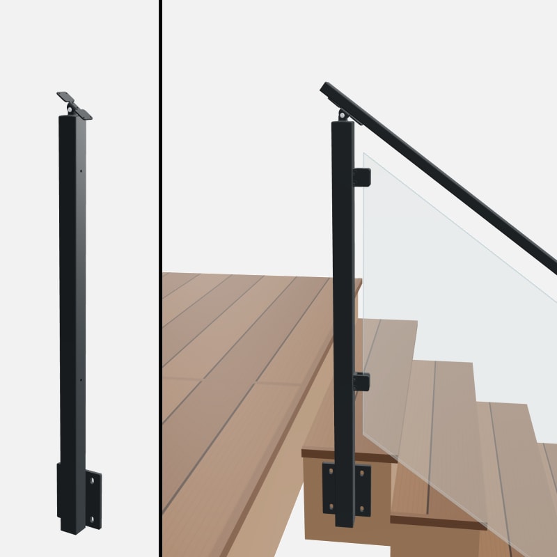 Angle End Post Rear Mount Top of Stairs, Signature Glass, Side Mount, Universal Top