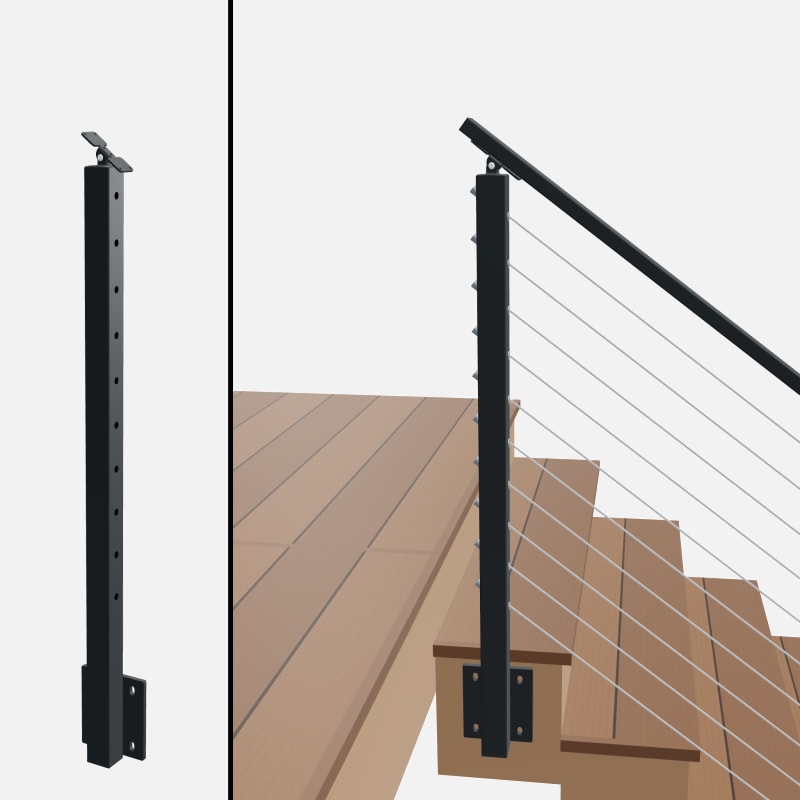 Angle End Post Rear Mount Top of Stairs, Signature Cable, Side Mount, Universal Top