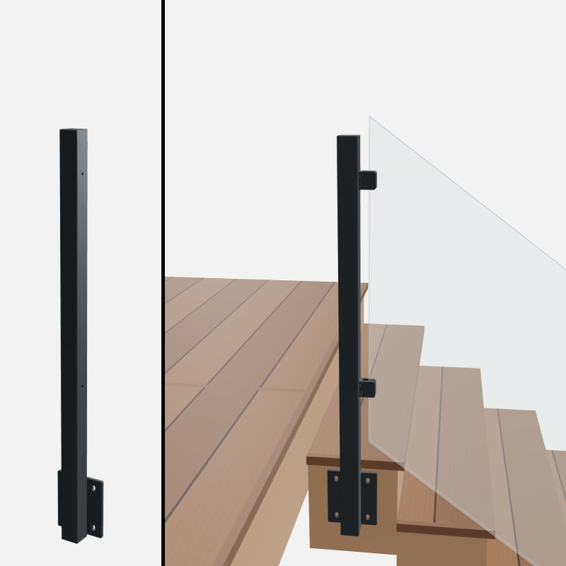 Angle End Post Rear Mount Top of Stairs, Signature Barrier Glass, Side Mount