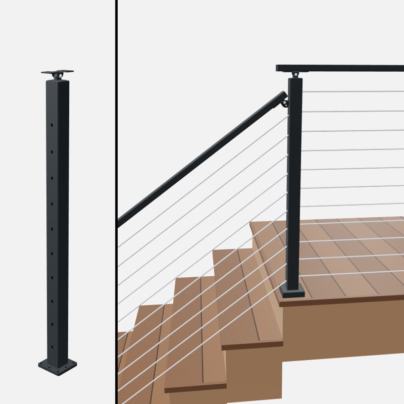 Angle to Level Straight Transition Post - Signature Slim Rod - Surface Mount - Universal Top