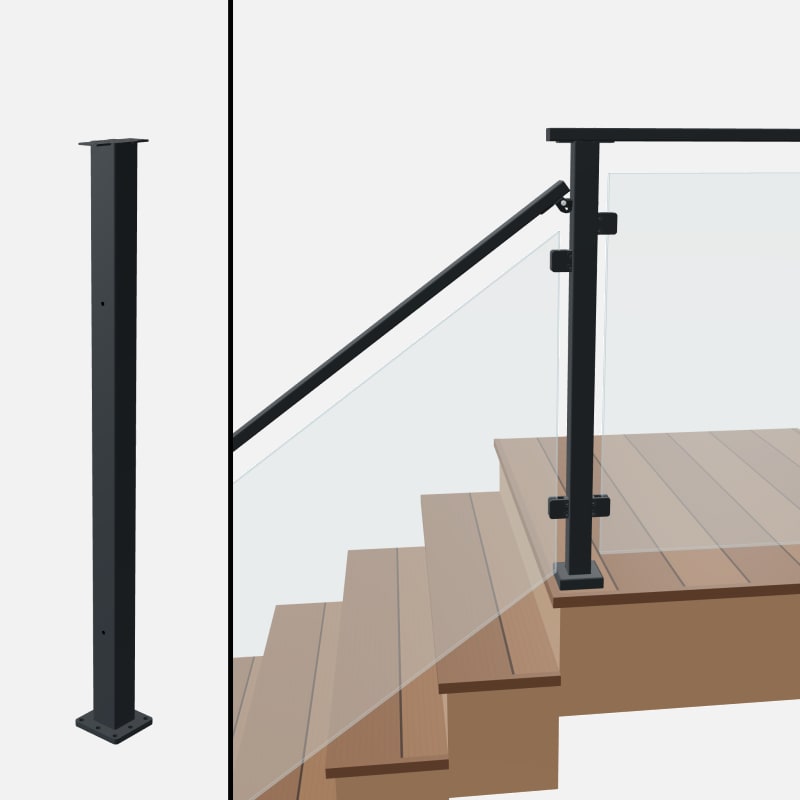 Angle to Level Straight Transition Post - Signature Glass - Surface Mount - Flat Top