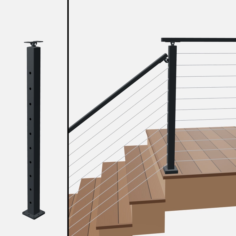 Angle to Level Straight Transition Post - Signature Cable - Surface Mount - Universal Top