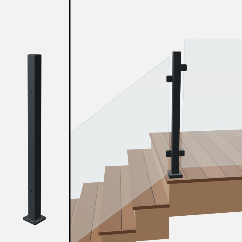 Angle to Level Straight Transition Post - Signature Barrier Glass - Surface Mount - Barrier Top