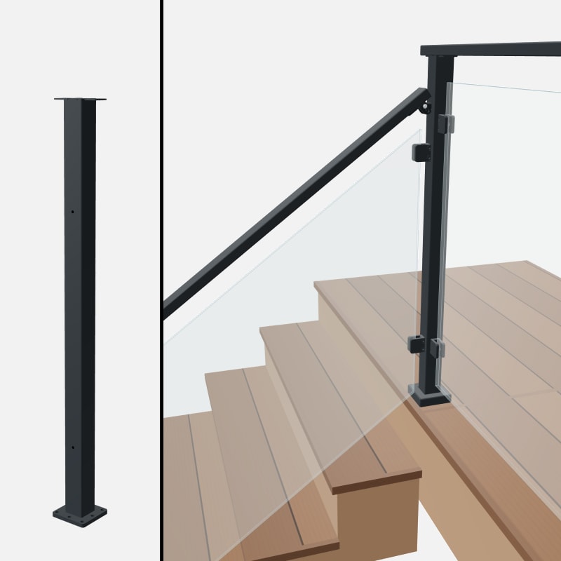 Angle to Level Corner Transition Post - Signature Glass - Surface Mount - Flat Top