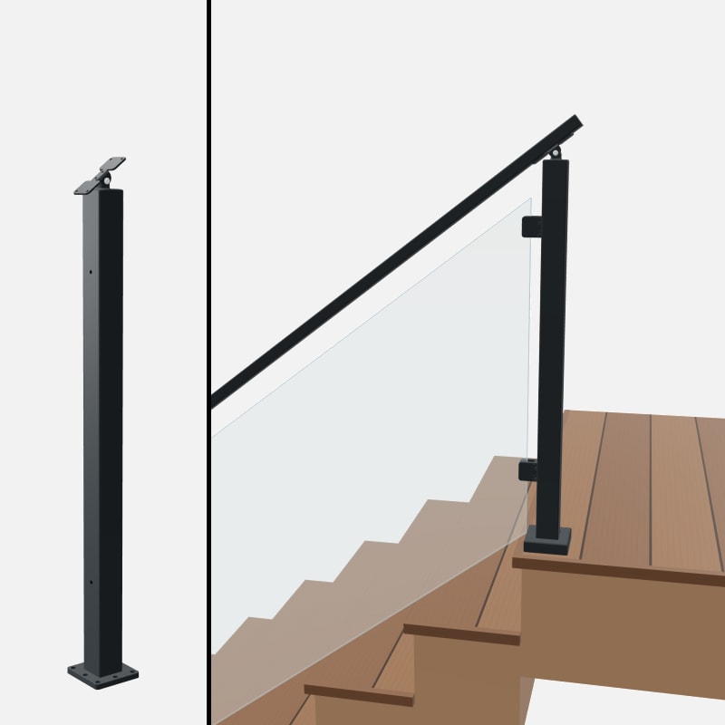 Angle End Post Top of Stairs, Signature Glass, Surface Mount, Universal Top