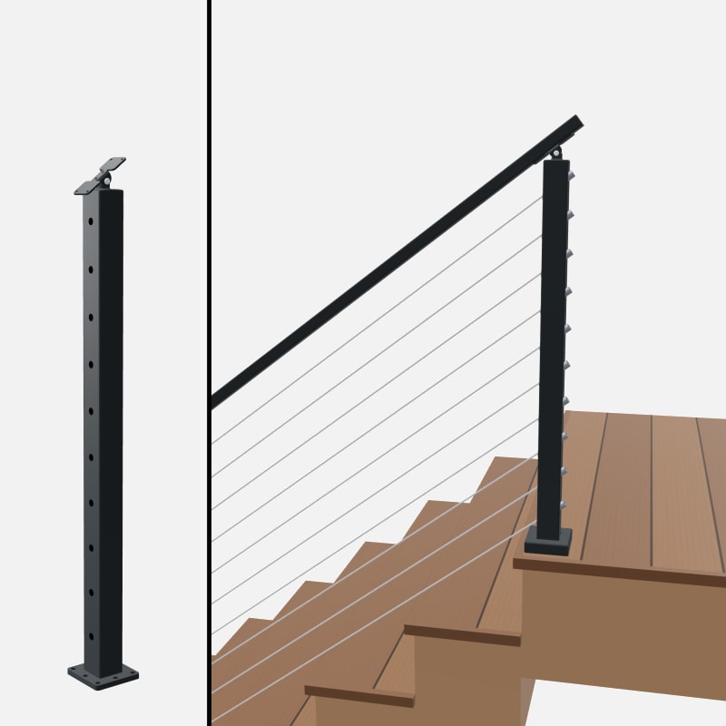Angle End Post Top of Stairs, Signature Cable, Surface Mount, Universal Top