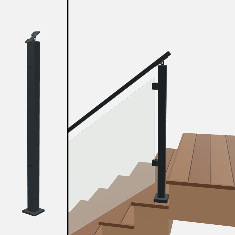 Angle End Post Rear Mount Top of Stairs, Signature Glass, Surface Mount, Universal Top