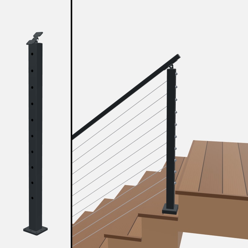 Angle End Post Rear Mount Top of Stairs, Signature Cable, Surface Mount, Universal Top