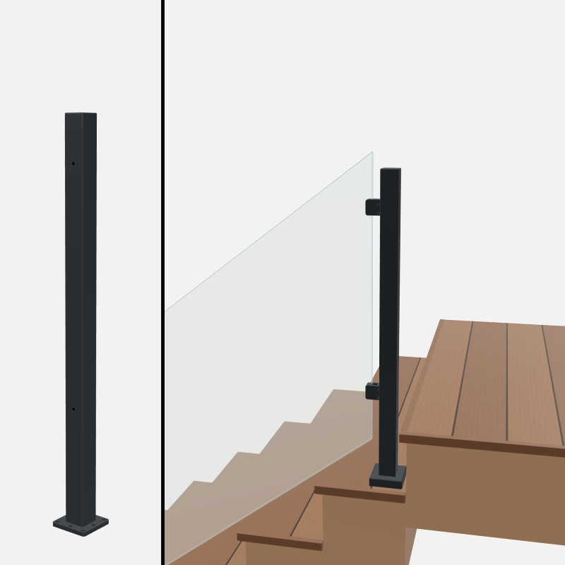Angle End Post Rear Mount Top of Stairs, Signature Barrier Glass, Surface Mount