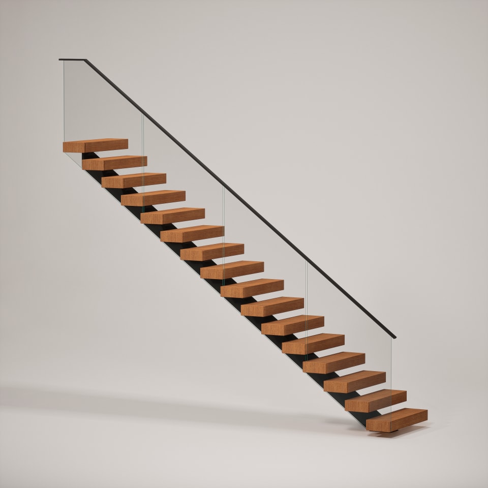 Straight Mono Stringer with Glass Railing