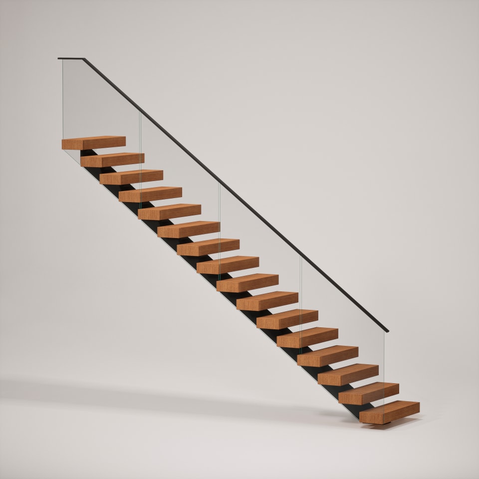 Straight Mono Stringer with Glass Railing