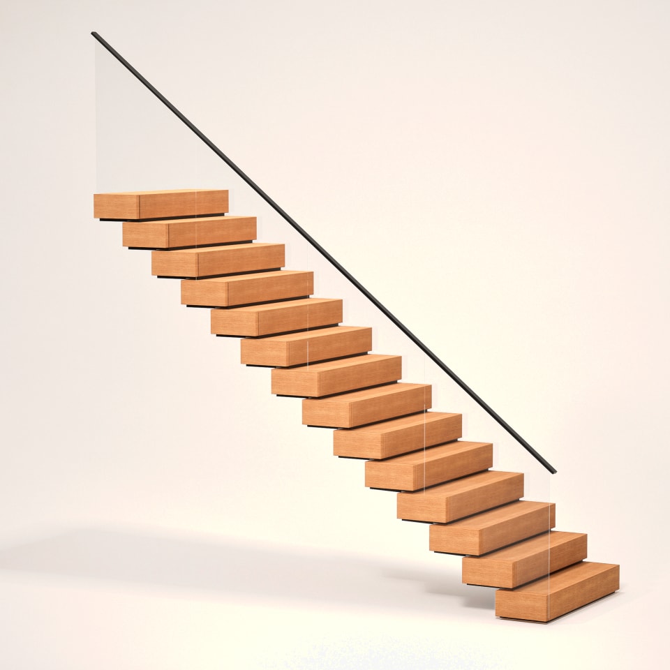 Straight Stack Stringer with Glass Railing