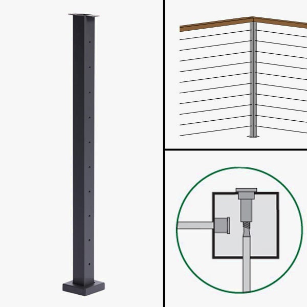 Level Corner Post, Signature Slim Rod Railing, Flat Top