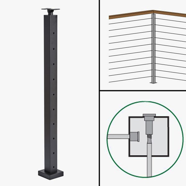 Level Corner Post, Signature Slim Rod Railing, Universal Top