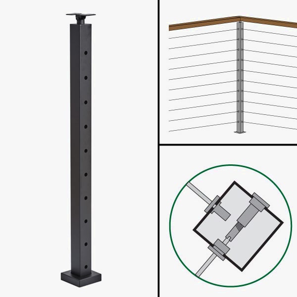 Level Corner Post, Signature Cable Railing, Universal Top