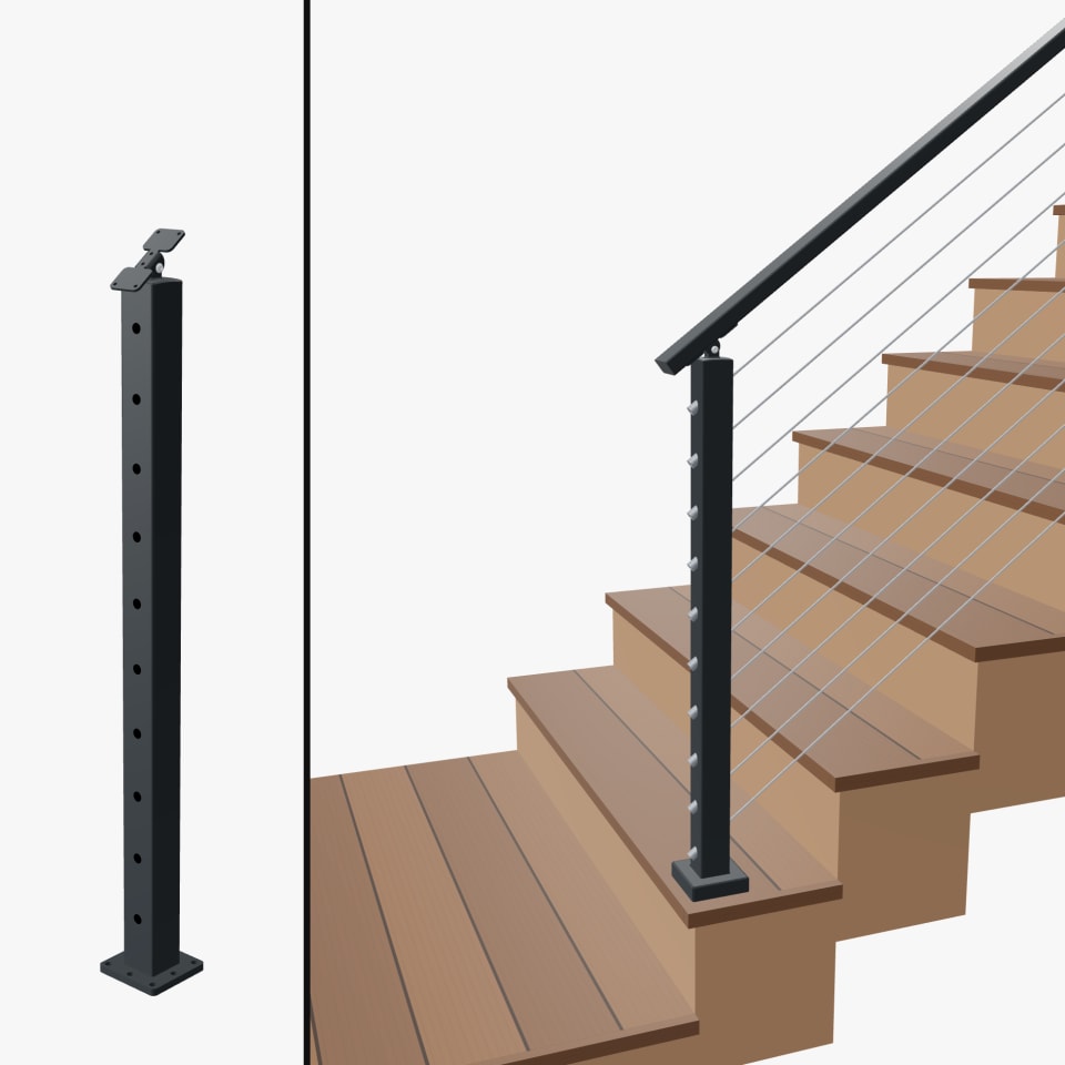 Angle End Post Bottom of Stairs, Signature Cable, Surface Mount, Universal Top