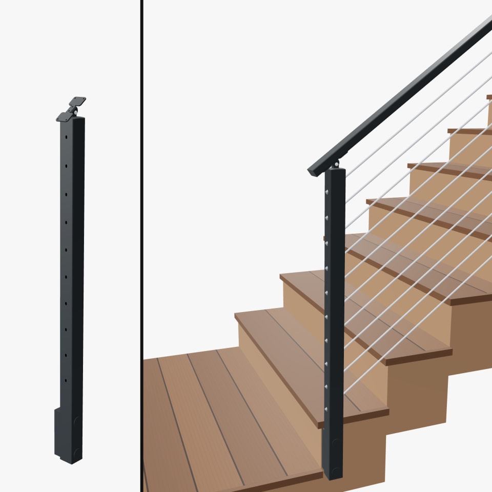 Angle End Post Bottom of Stairs, Signature Slim Rod, Slim Side Mount, Universal Top
