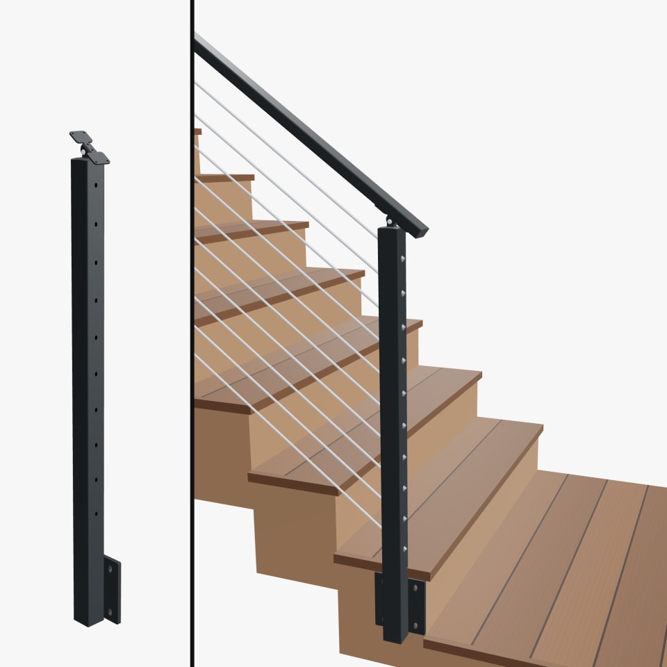 Angle End Post Bottom of Stairs, Signature Slim Rod, Side Mount, Universal Top