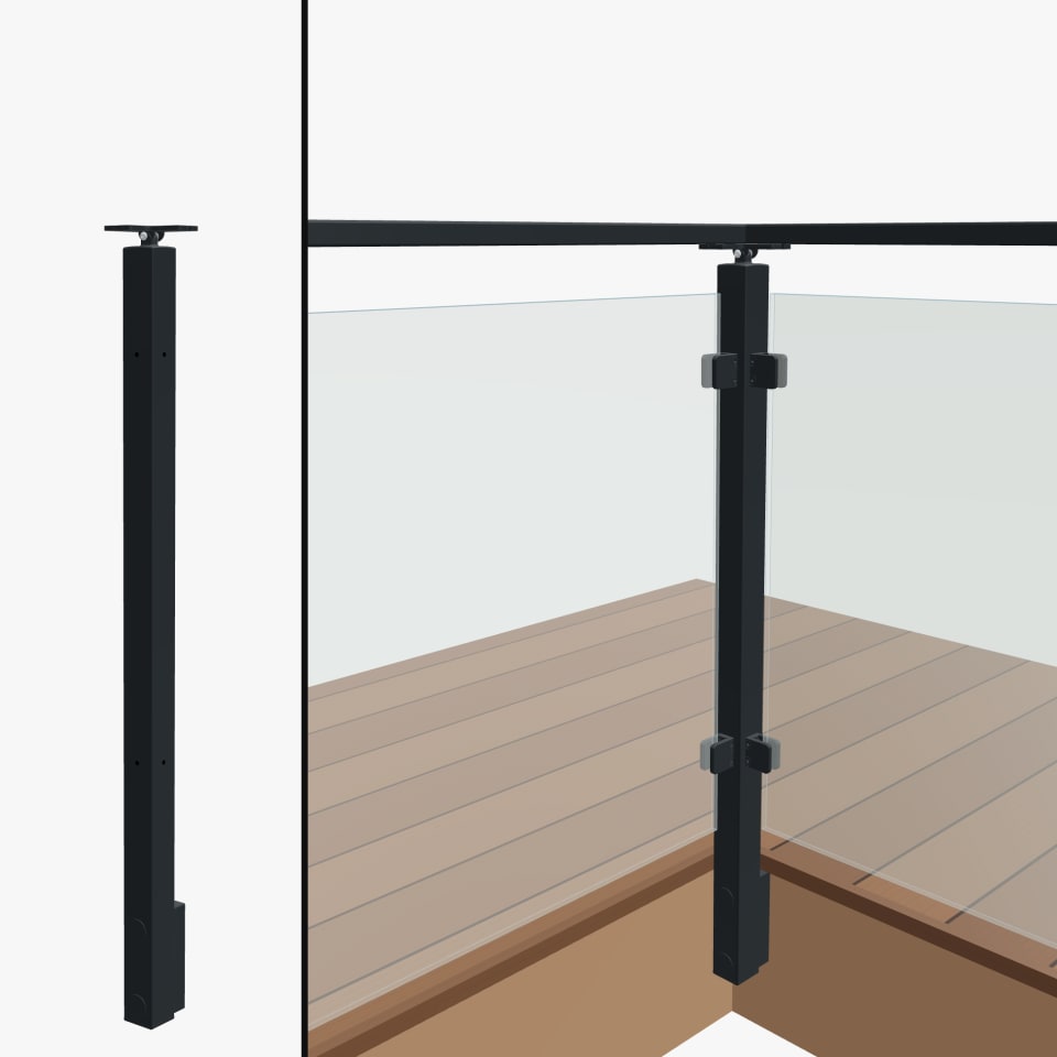 Level Corner Post, Signature Glass, Slim Side Mount, Universal Top