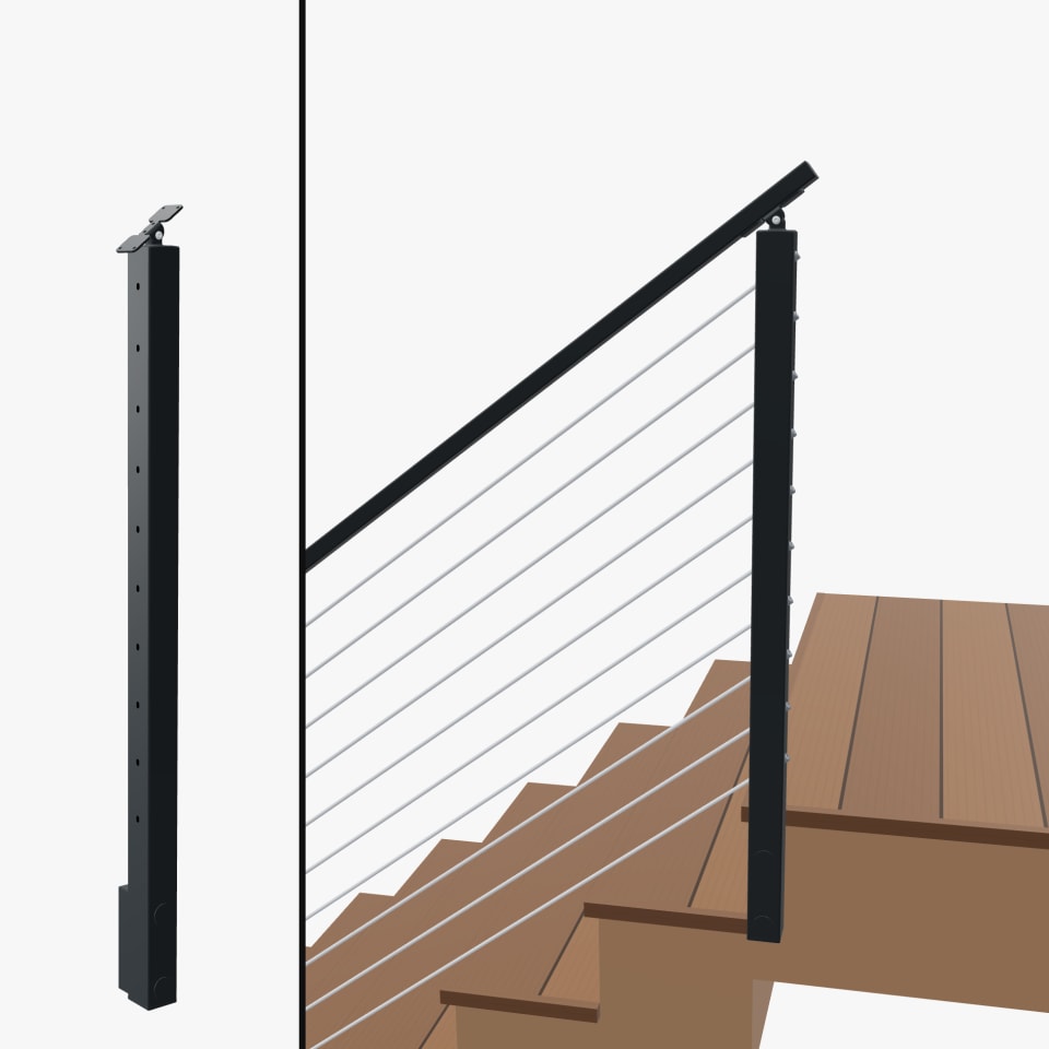Angle End Post Top of Stairs, Signature Slim Rod, Slim Side Mount, Universal Top