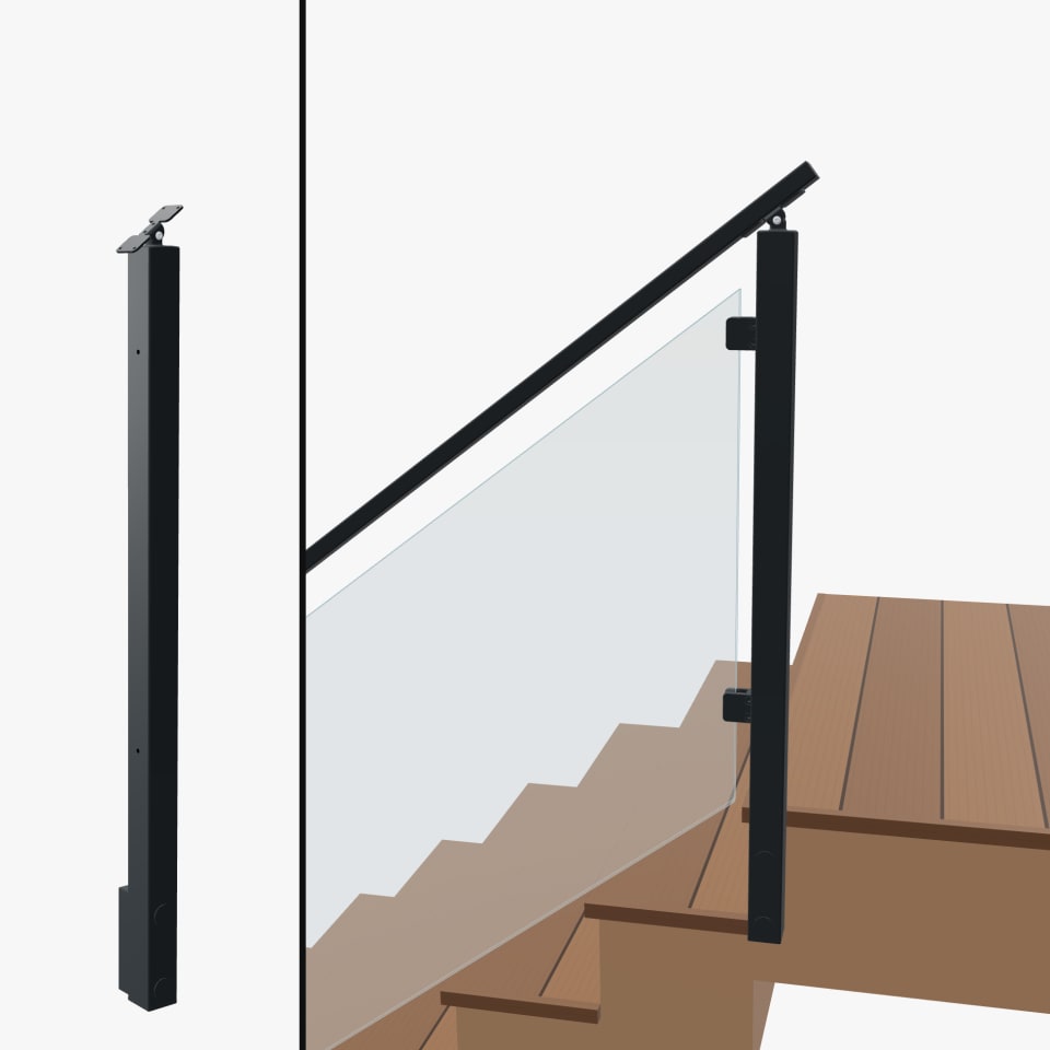 Angle End Post Top of Stairs, Signature Glass, Slim Side Mount, Universal Top