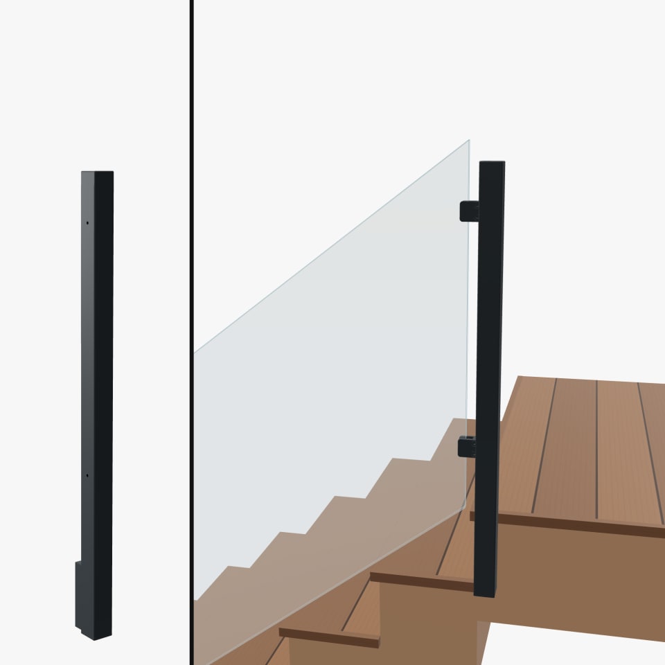 Angle End Post Top of Stairs, Signature Barrier Glass, Slim Side Mount