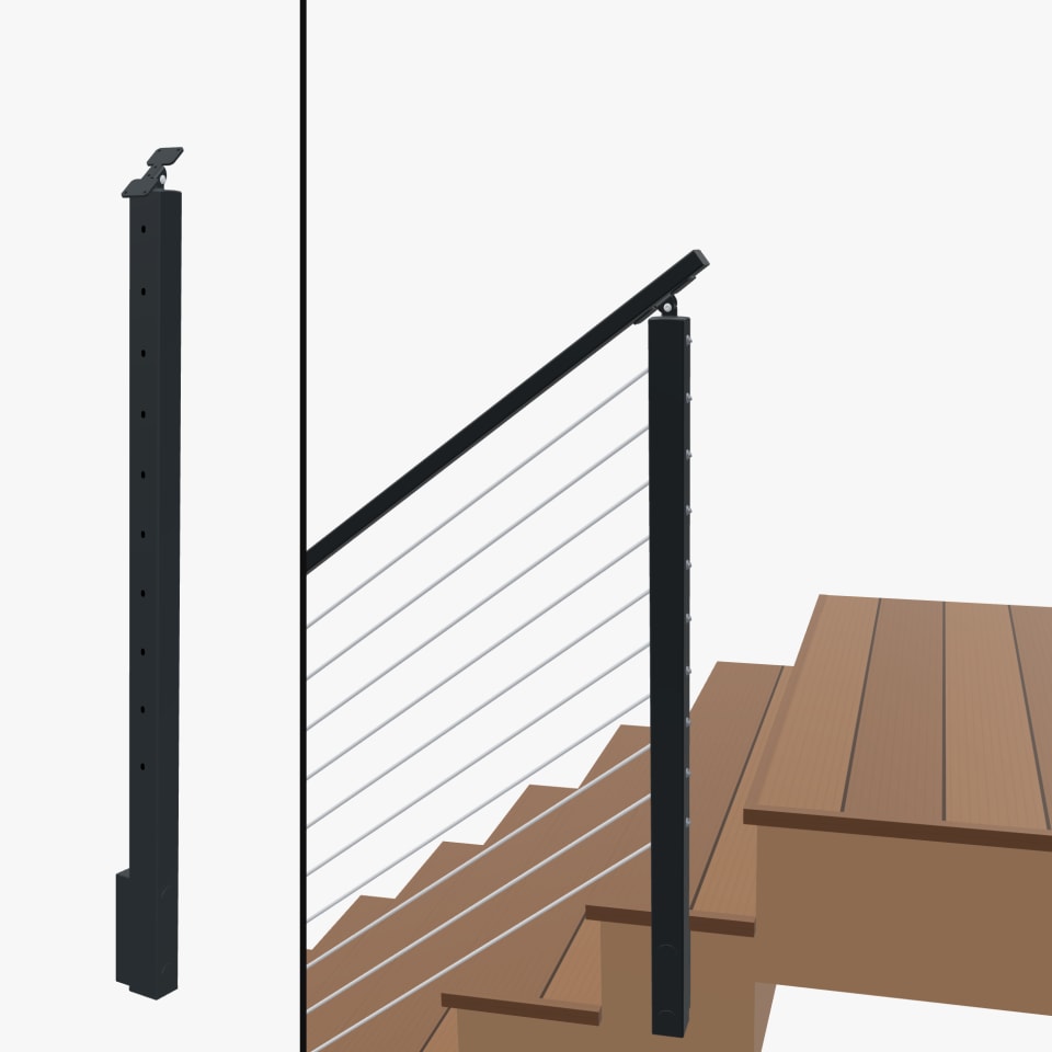 Angle End Post Rear Mount Top of Stairs, Signature Slim Rod, Slim Side Mount, Universal Top