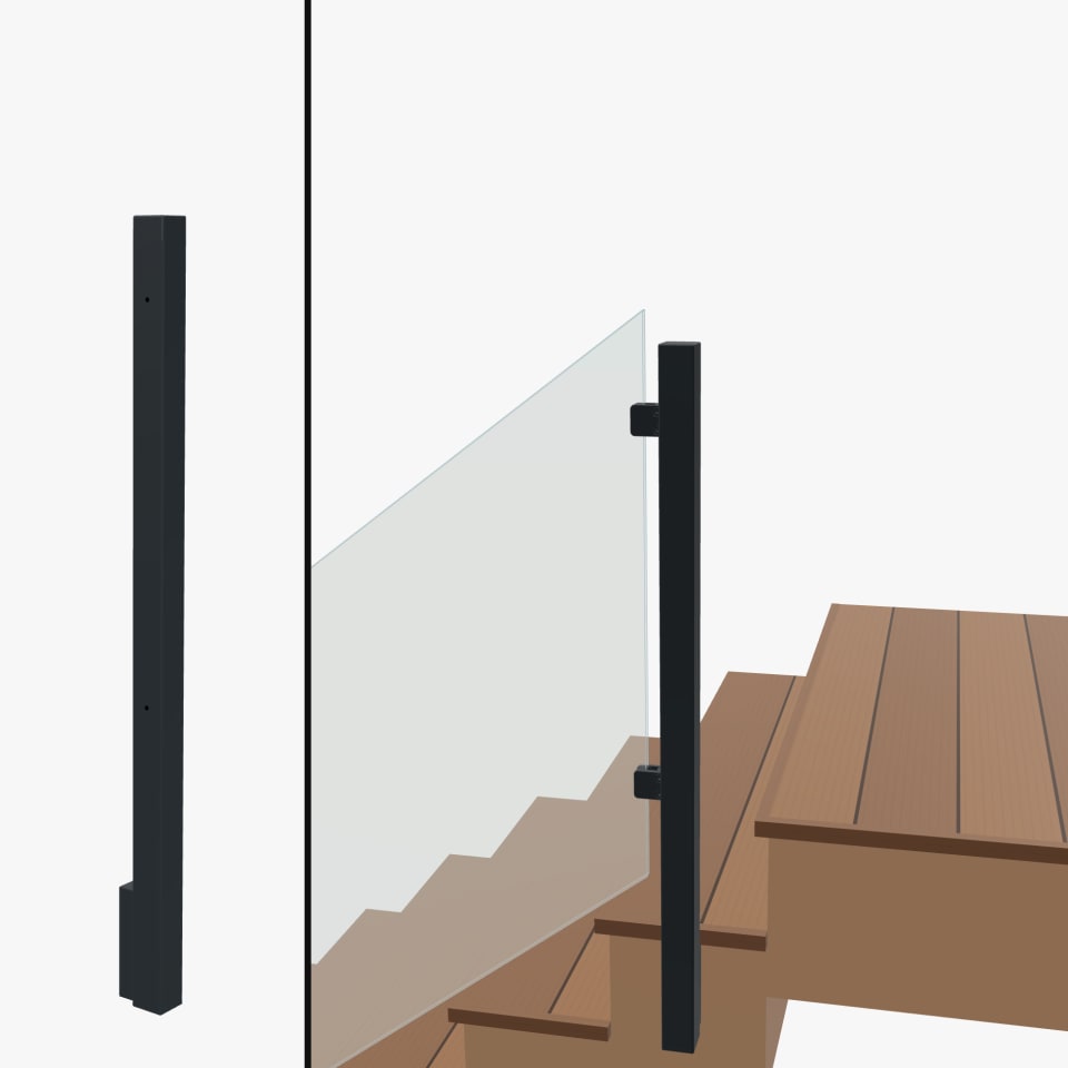 Angle End Post Rear Mount Top of Stairs, Signature Barrier Glass, Slim Side Mount