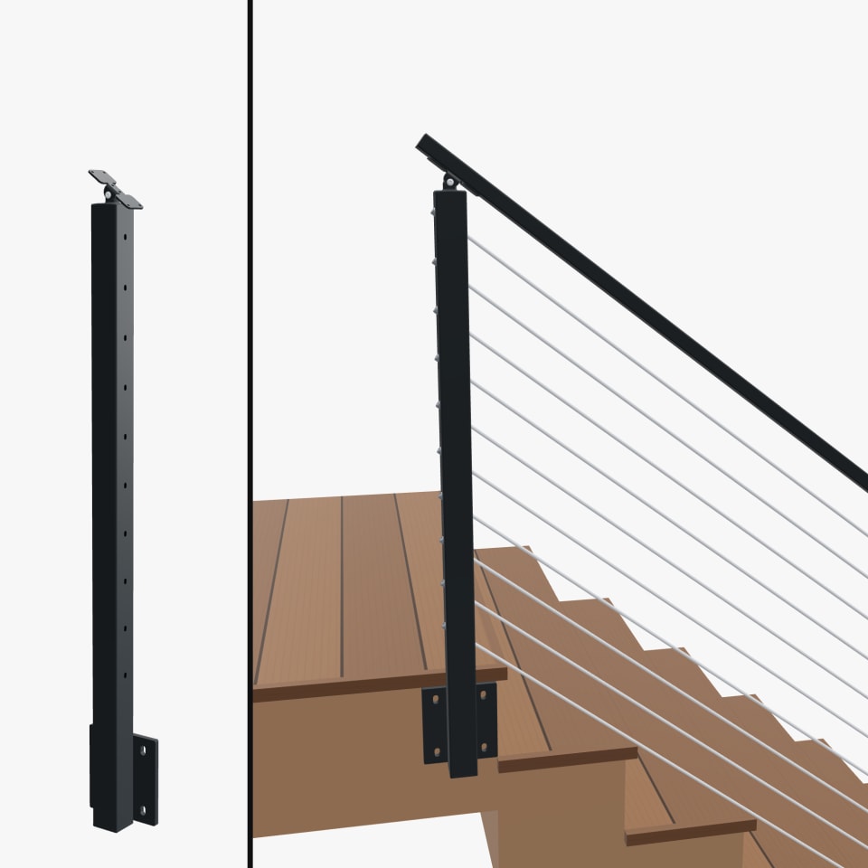 Angle End Post Top of Stairs, Signature Slim Rod, Side Mount, Universal Top