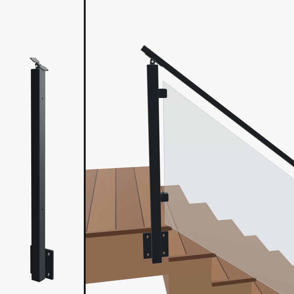 Angle End Post Top of Stairs, Signature Glass, Side Mount, Universal Top