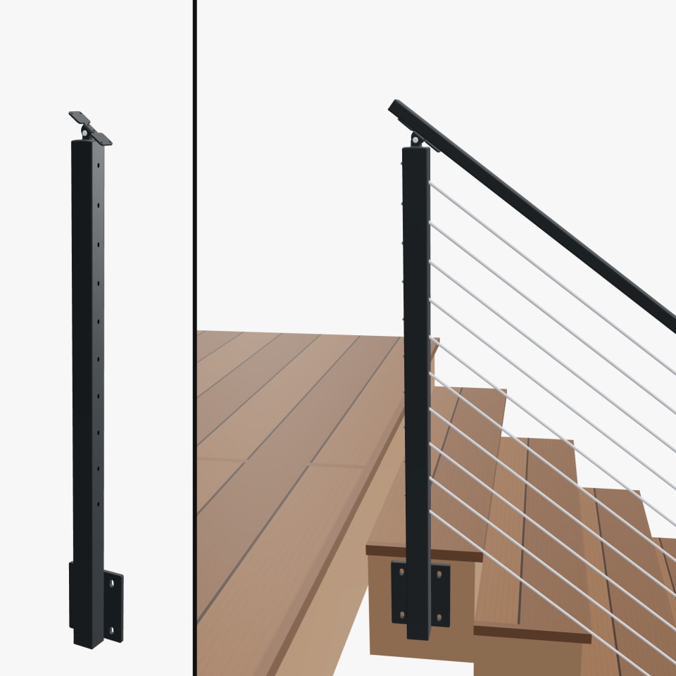 Angle End Post Rear Mount Top of Stairs, Signature Slim Rod, Side Mount, Universal Top