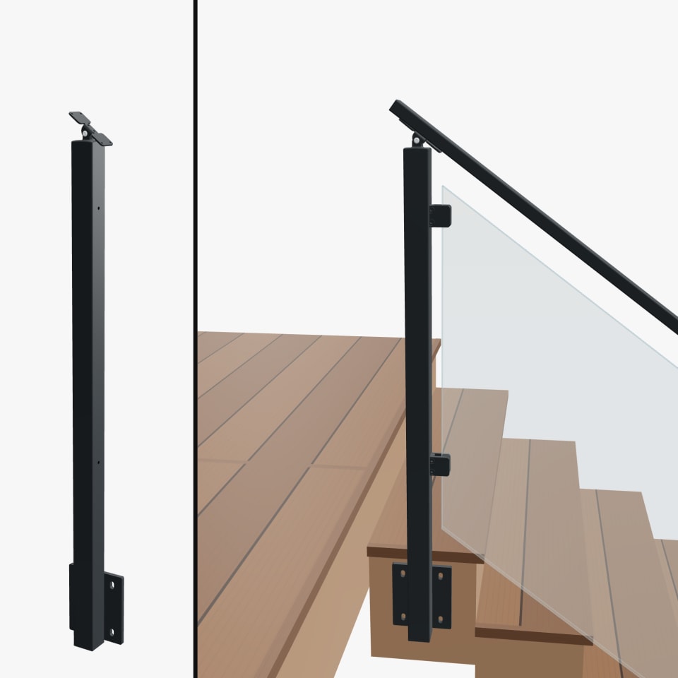 Angle End Post Rear Mount Top of Stairs, Signature Glass, Side Mount, Universal Top