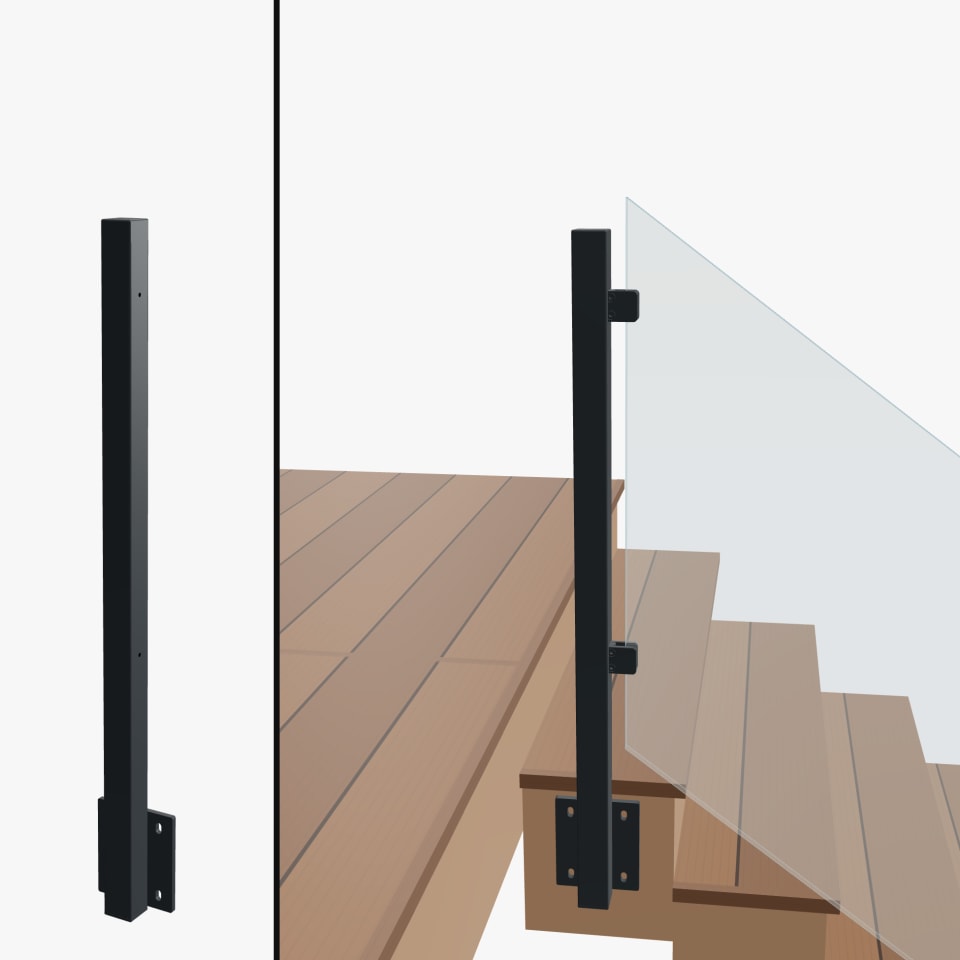 Angle End Post Rear Mount Top of Stairs, Signature Barrier Glass, Side Mount