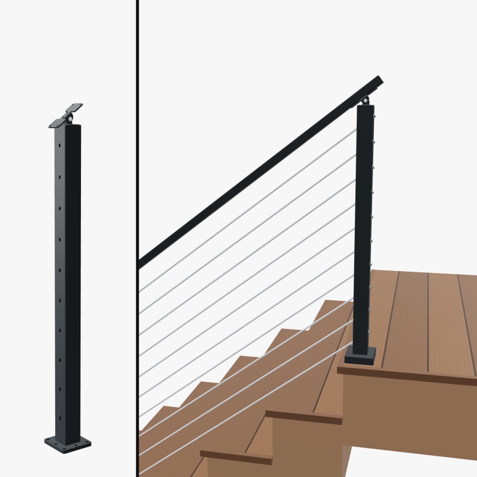 Angle End Post Top of Stairs, Signature Slim Rod, Surface Mount, Universal Top