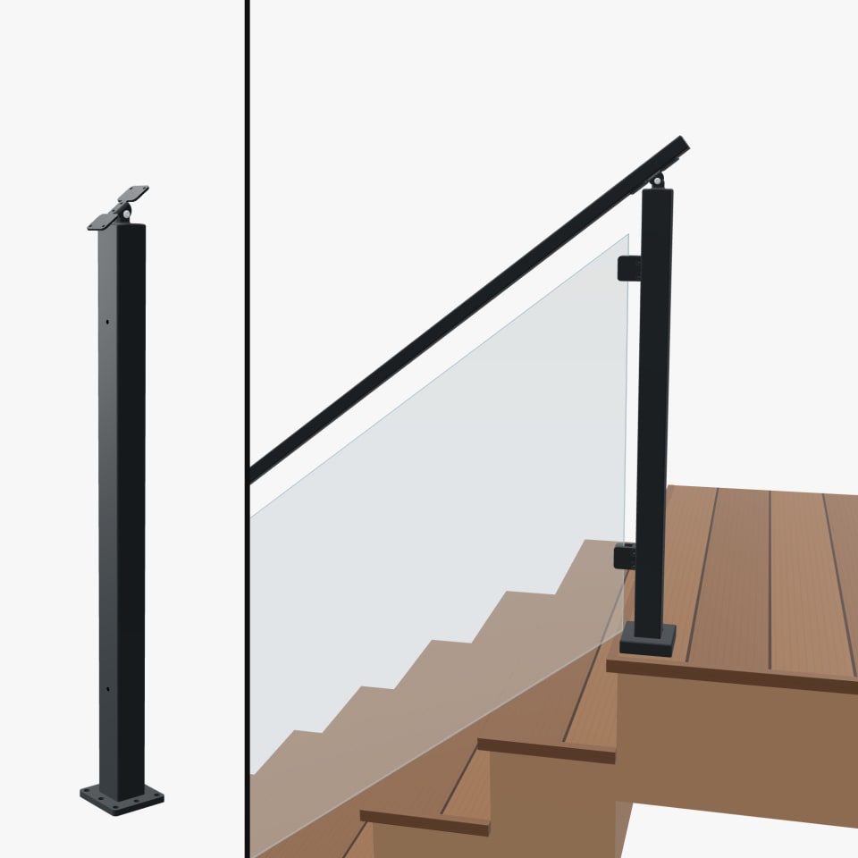Angle End Post Top of Stairs, Signature Glass, Surface Mount, Universal Top