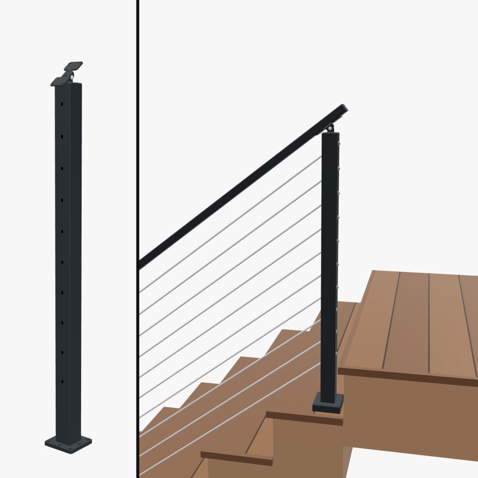 Angle End Post Rear Mount Top of Stairs, Signature Slim Rod, Surface Mount, Universal Top