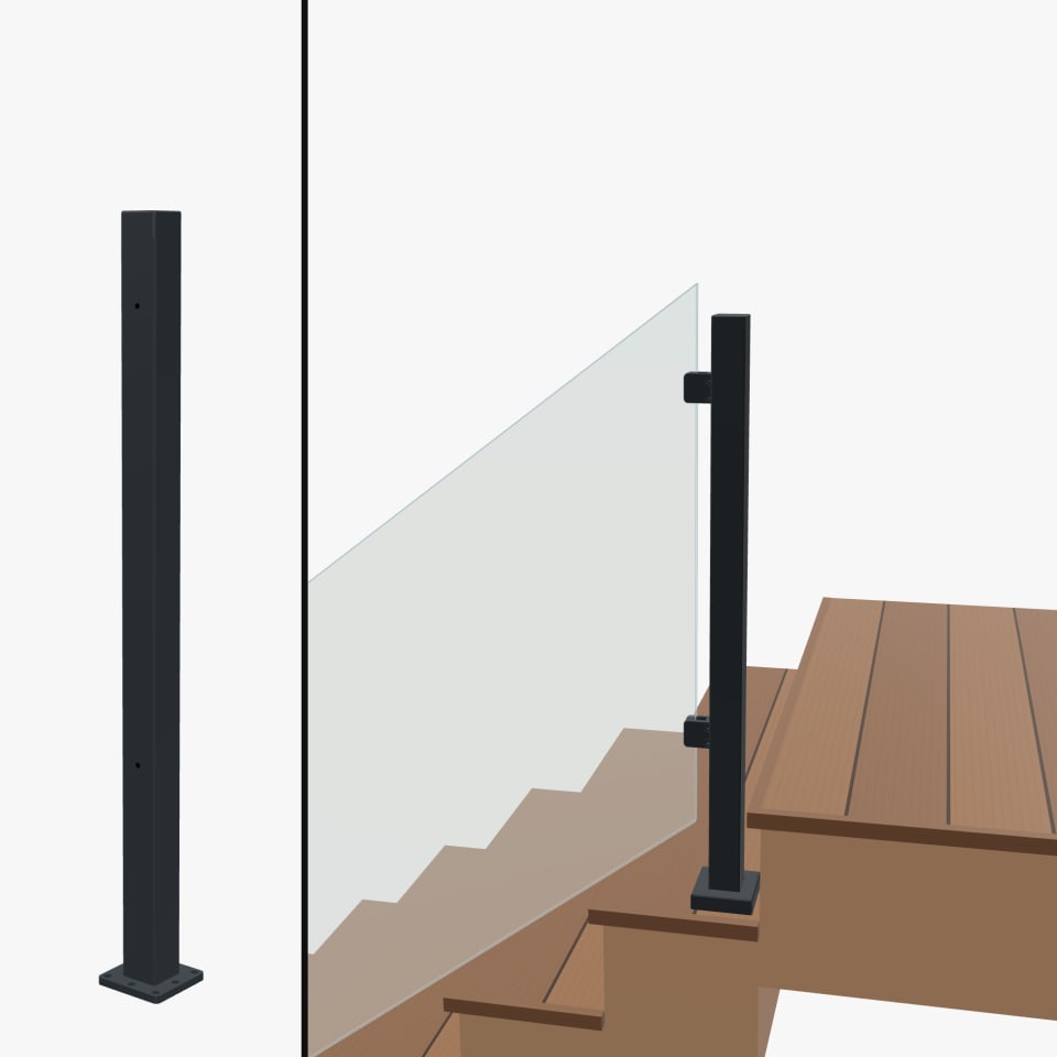 Angle End Post Rear Mount Top of Stairs, Signature Barrier Glass, Surface Mount