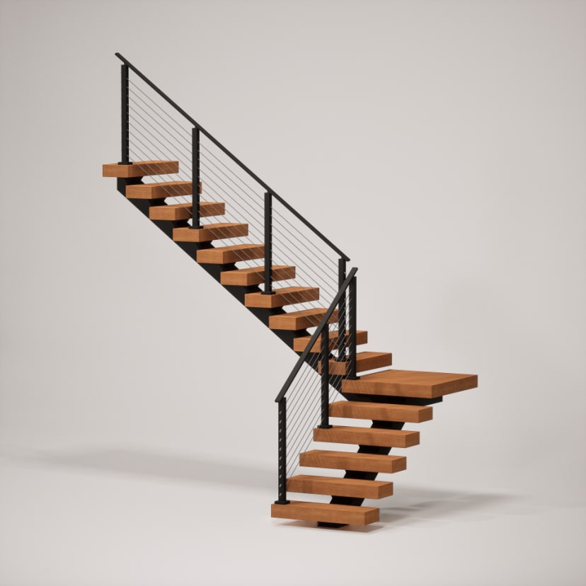 90-degree Mono Stringer with Cable Railing